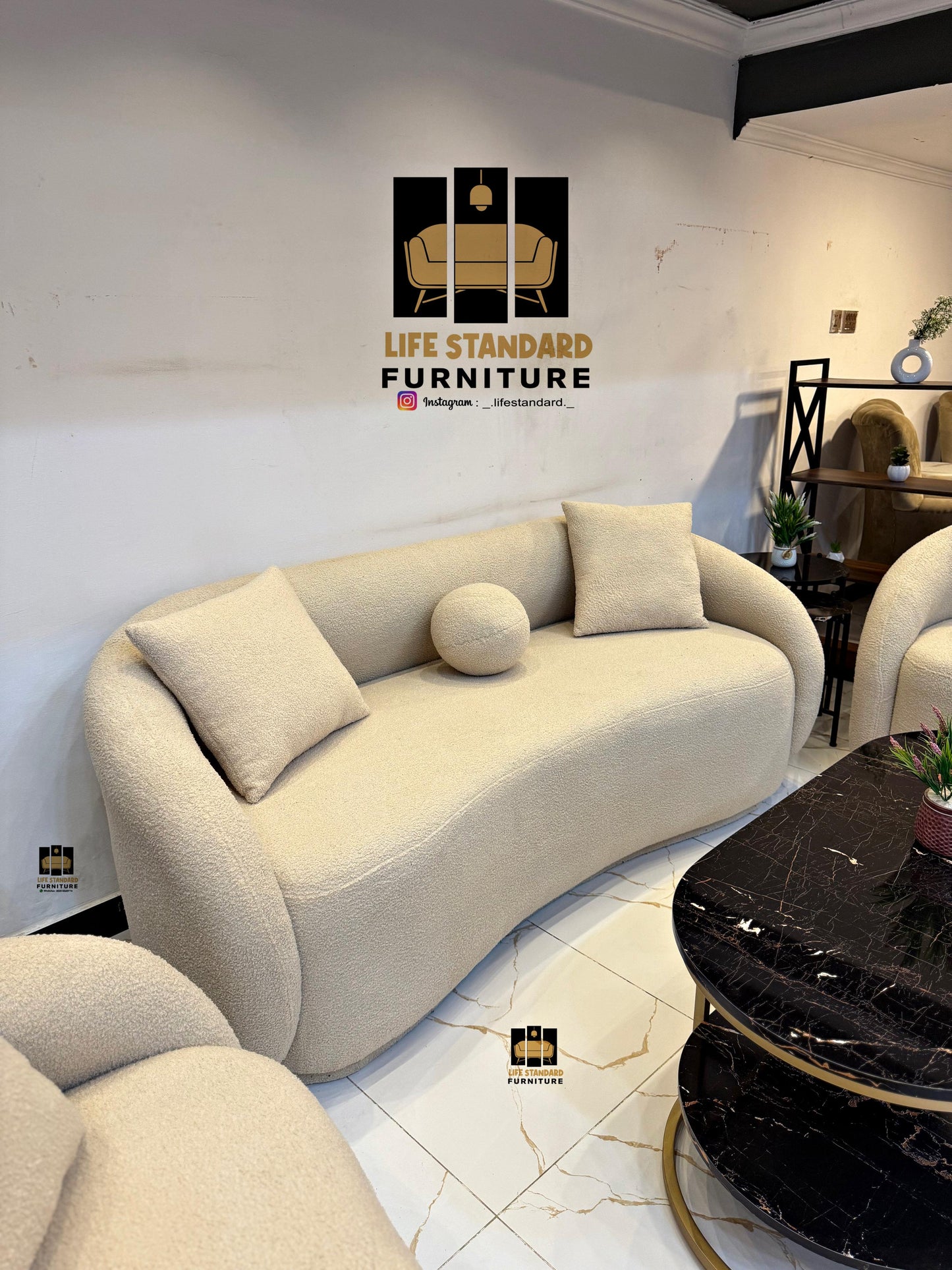 Modern Luxury Cream Curved Sofa 7 Seater Boucle Lounge Collection