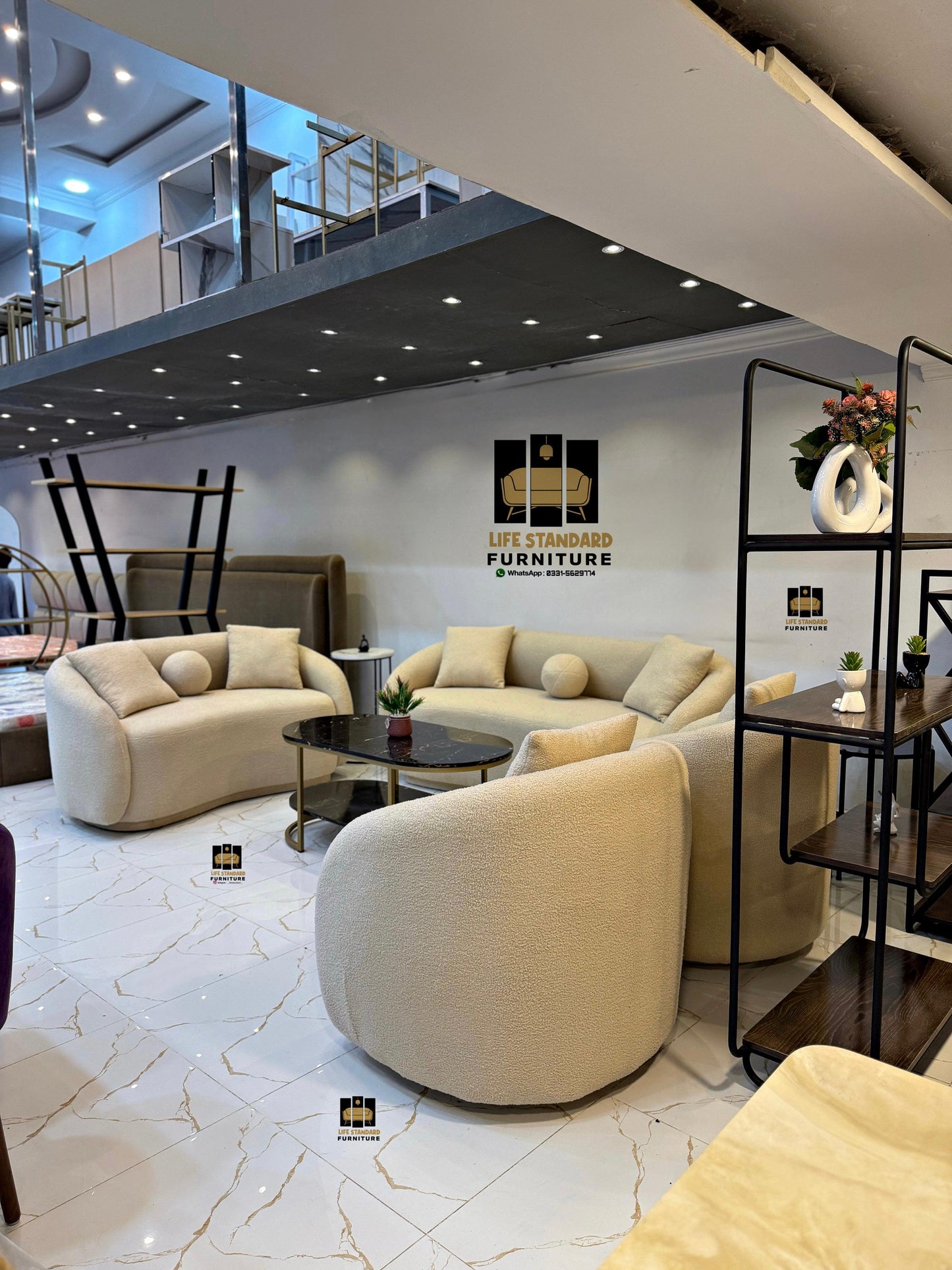 Modern Luxury Cream Curved Sofa 7 Seater Boucle Lounge Collection