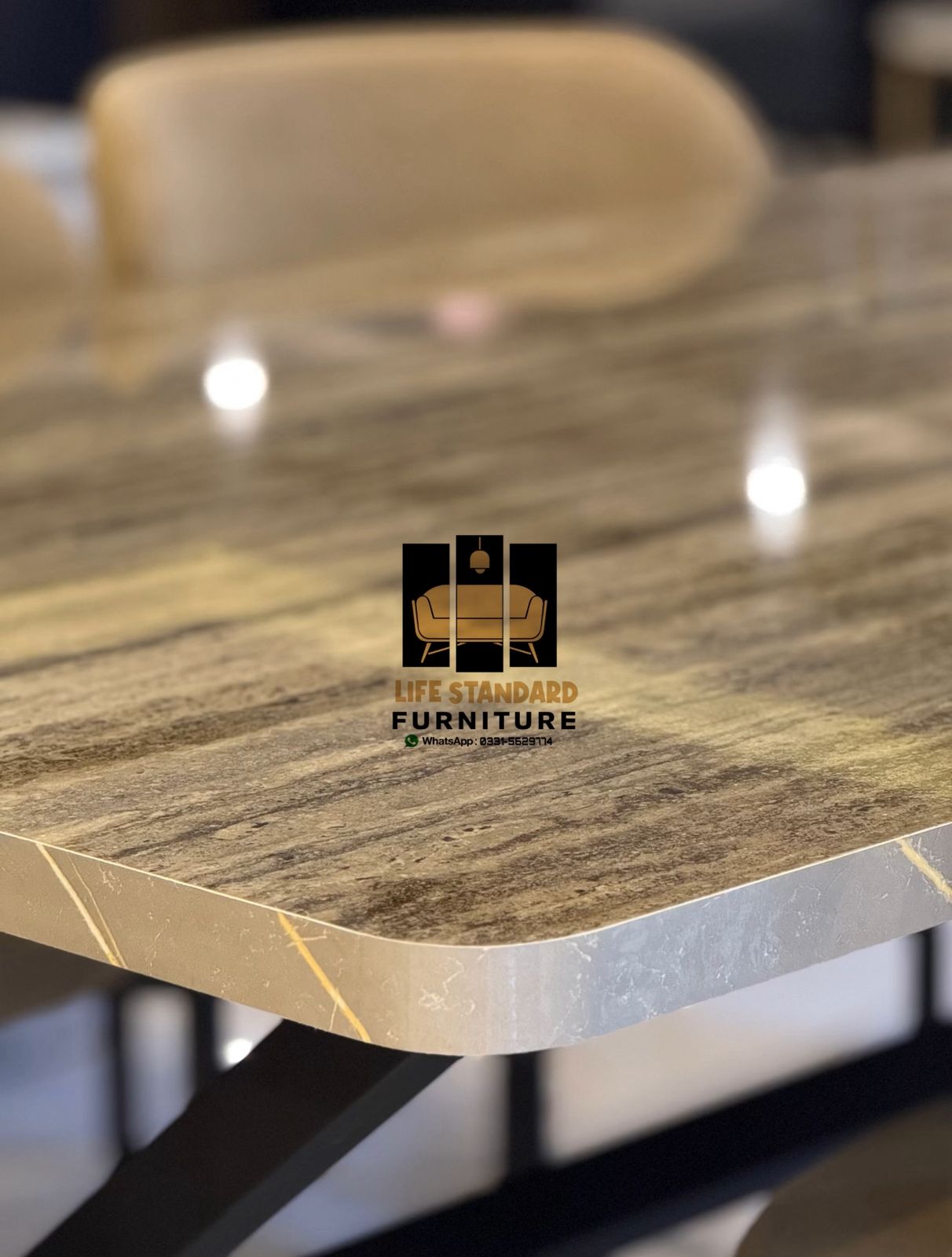 Luxury Marble Dining Table Set with 6 Upholstered Chairs