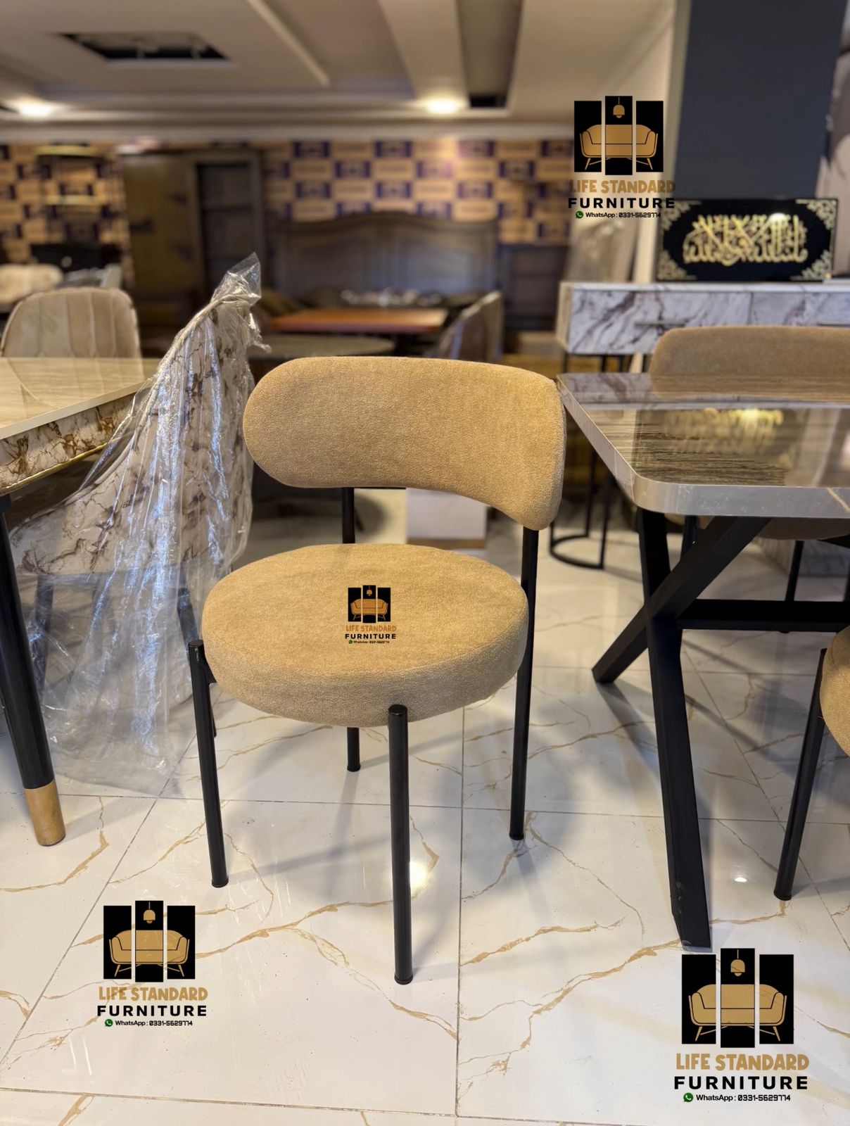 Luxury Marble Dining Table Set with 6 Upholstered Chairs