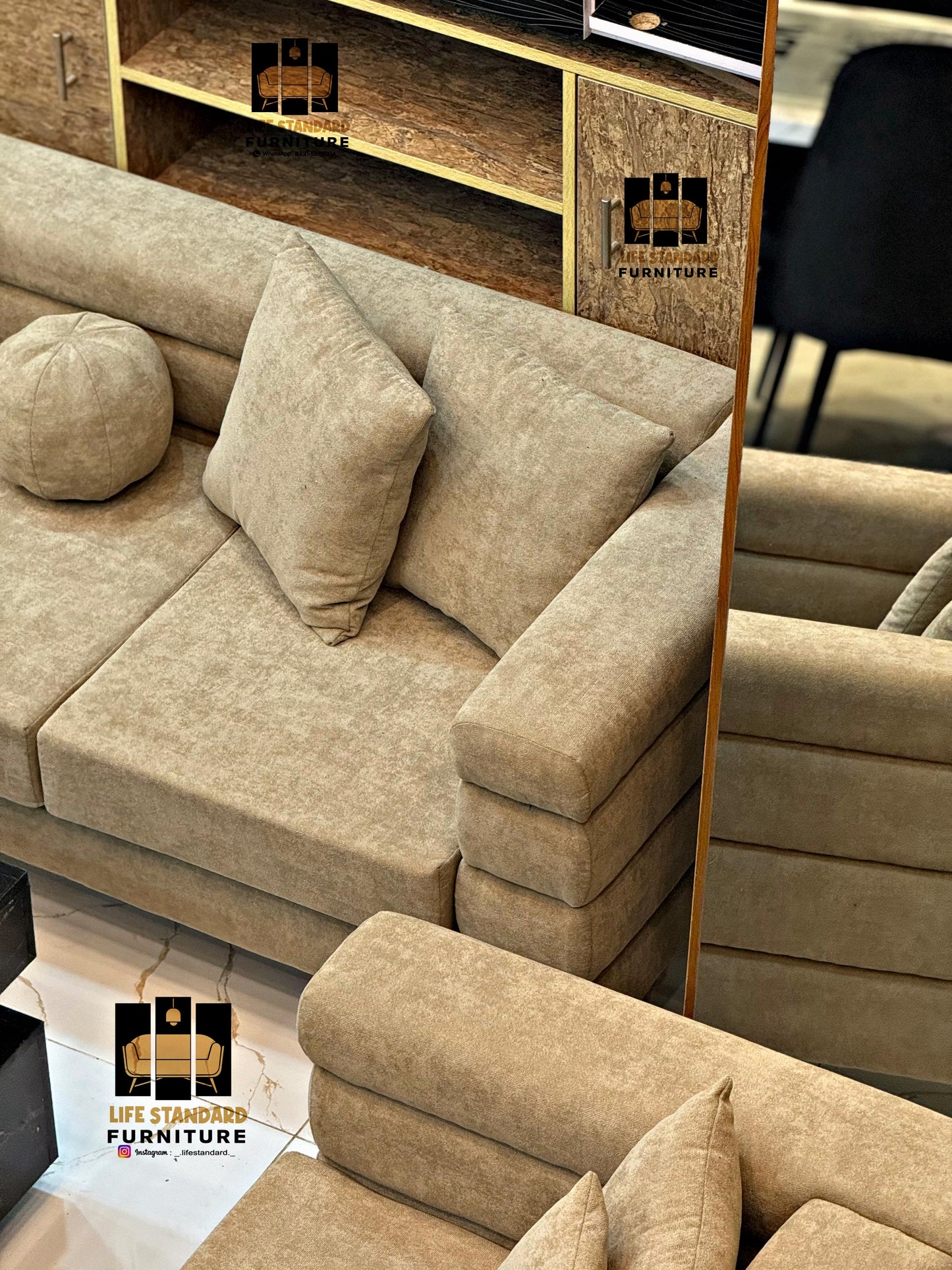 Luxury 5 Seater Beige Suede Living Room Set Elegance by Life Standard Furniture