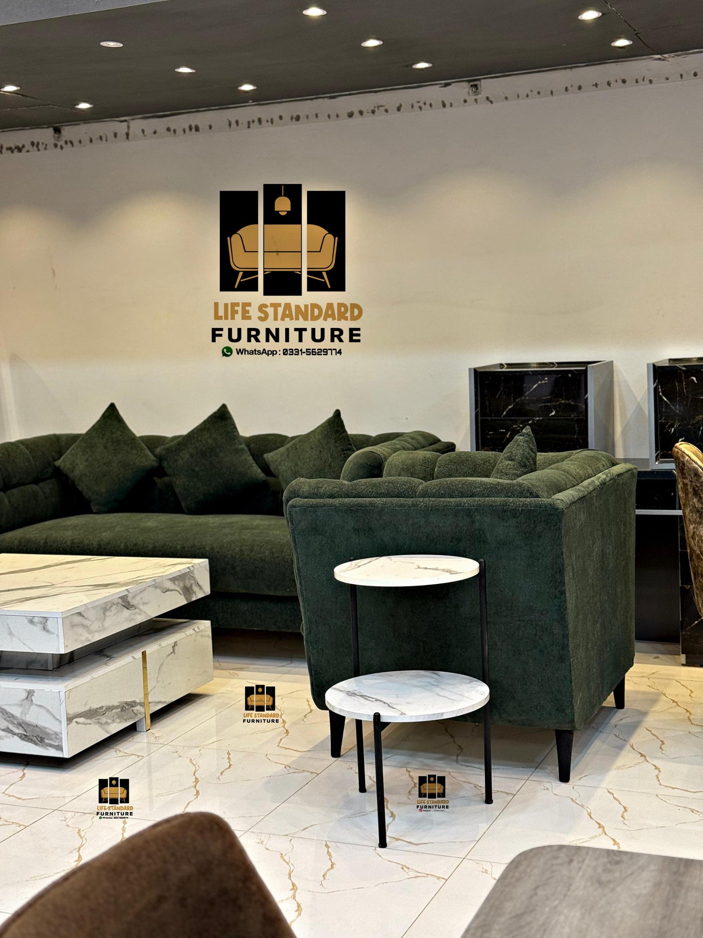 Modern Deep Green Suede Sofa Set – Plush Comfort by Life Standard Furniture