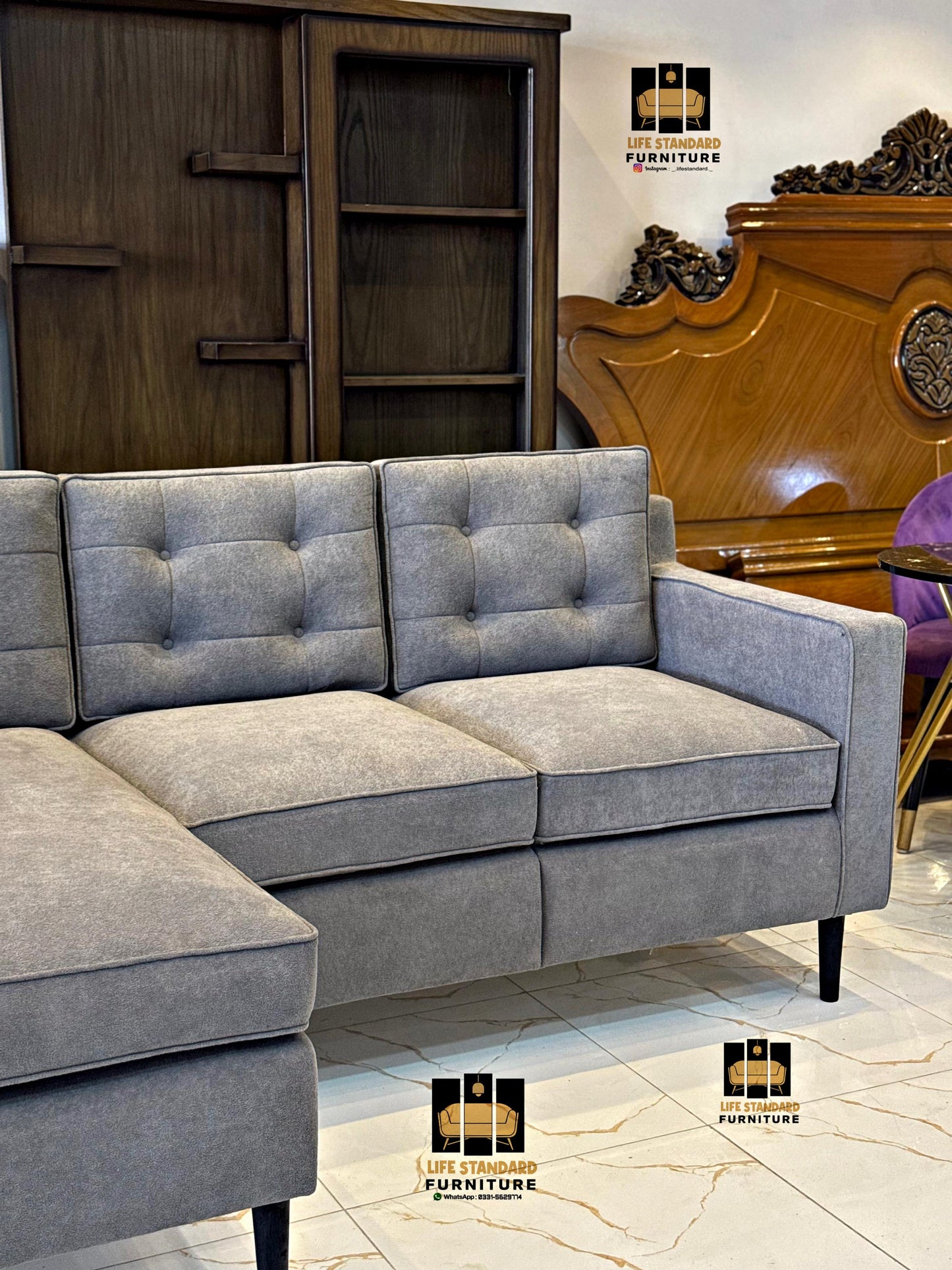 Modern Grey Sofa with Chaise Lounge – Premium Comfort & Contemporary Elegance