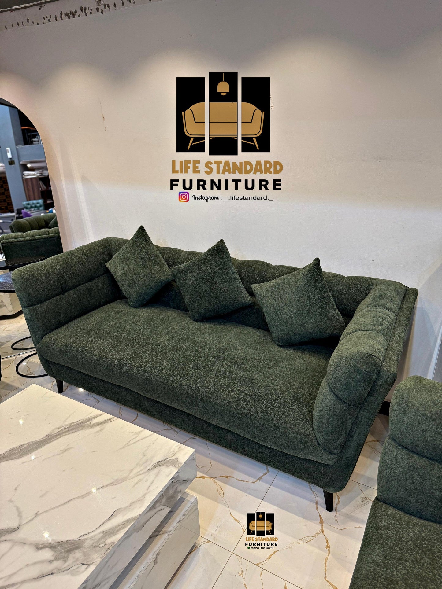 Modern Deep Green Suede Sofa Set – Plush Comfort by Life Standard Furniture