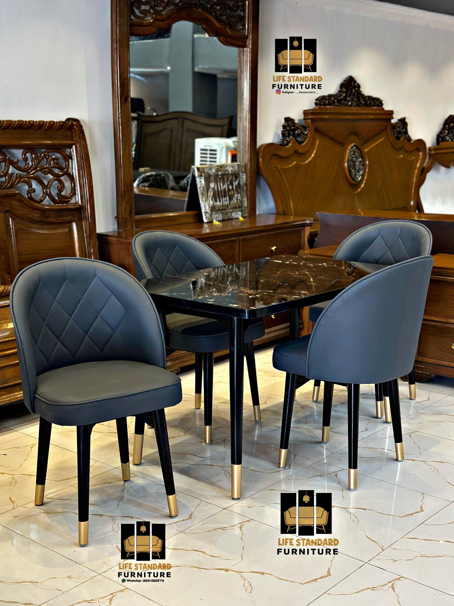 Modern 4-Seater Dining Table Set – Compact Luxury with Timeless Design