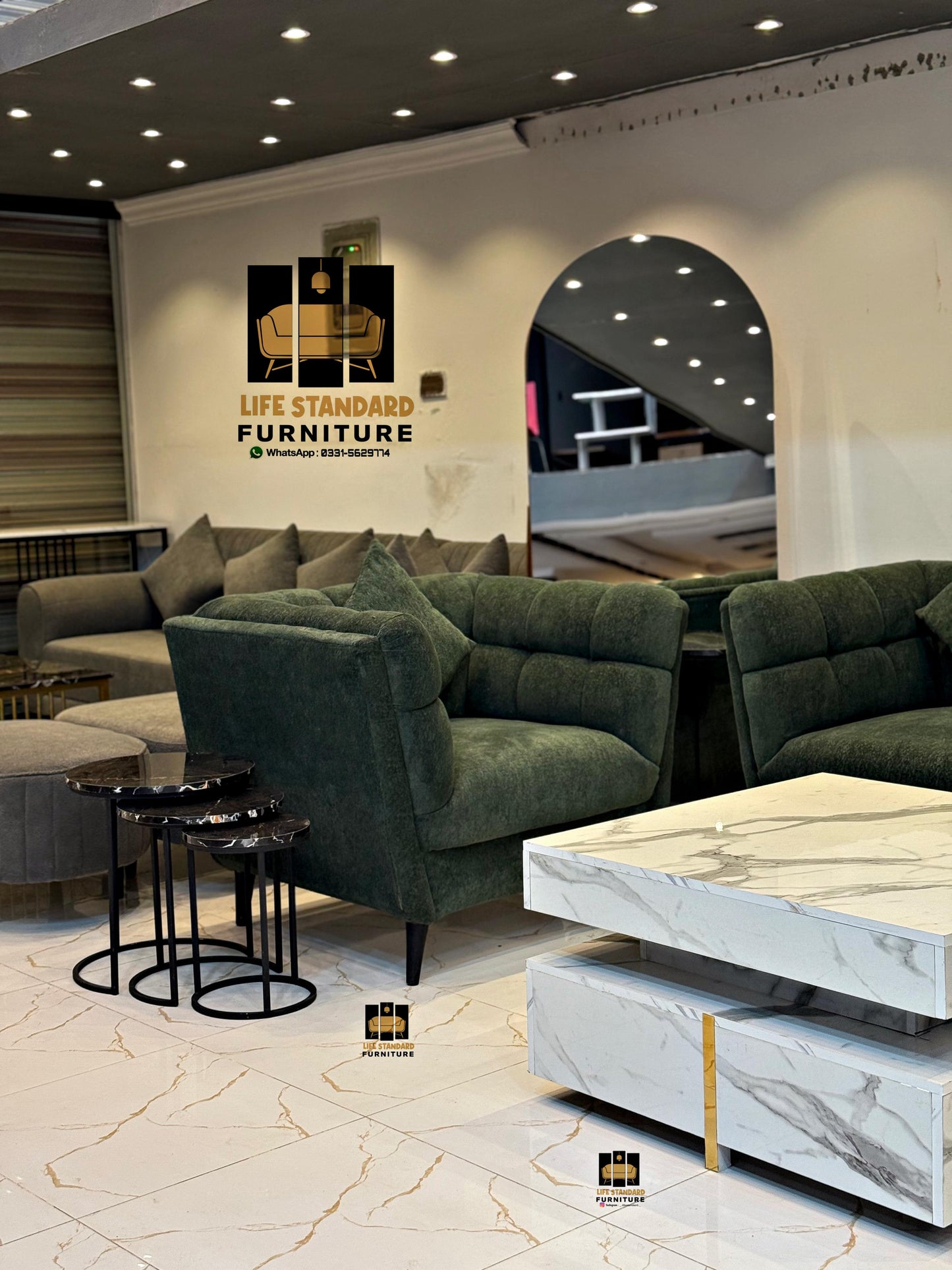 Modern Deep Green Suede Sofa Set – Plush Comfort by Life Standard Furniture