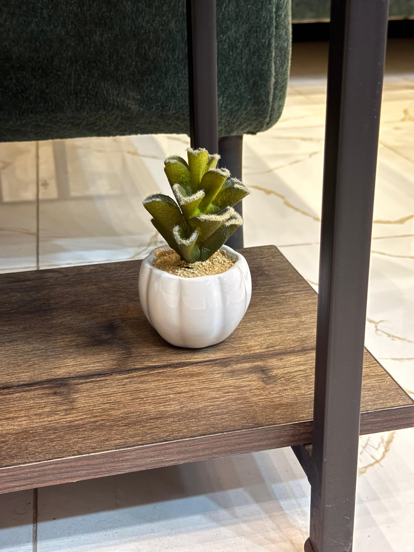 Mini Artificial Succulent in Scalloped White Ceramic Pot – Elegant Tabletop Decor by Life Standard Furniture