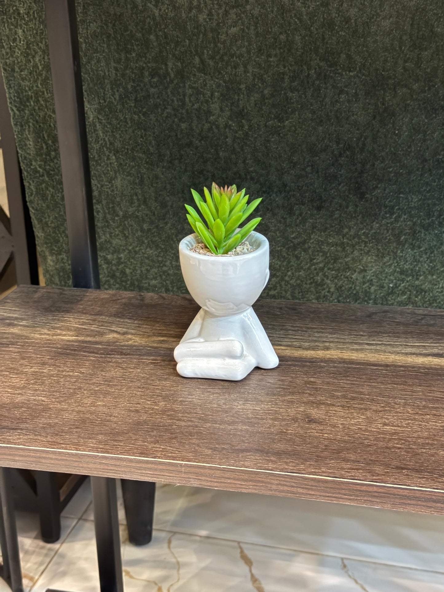 Mini Sitting Figure Planter with Artificial Succulent – Unique Tabletop Decor by Life Standard Furniture