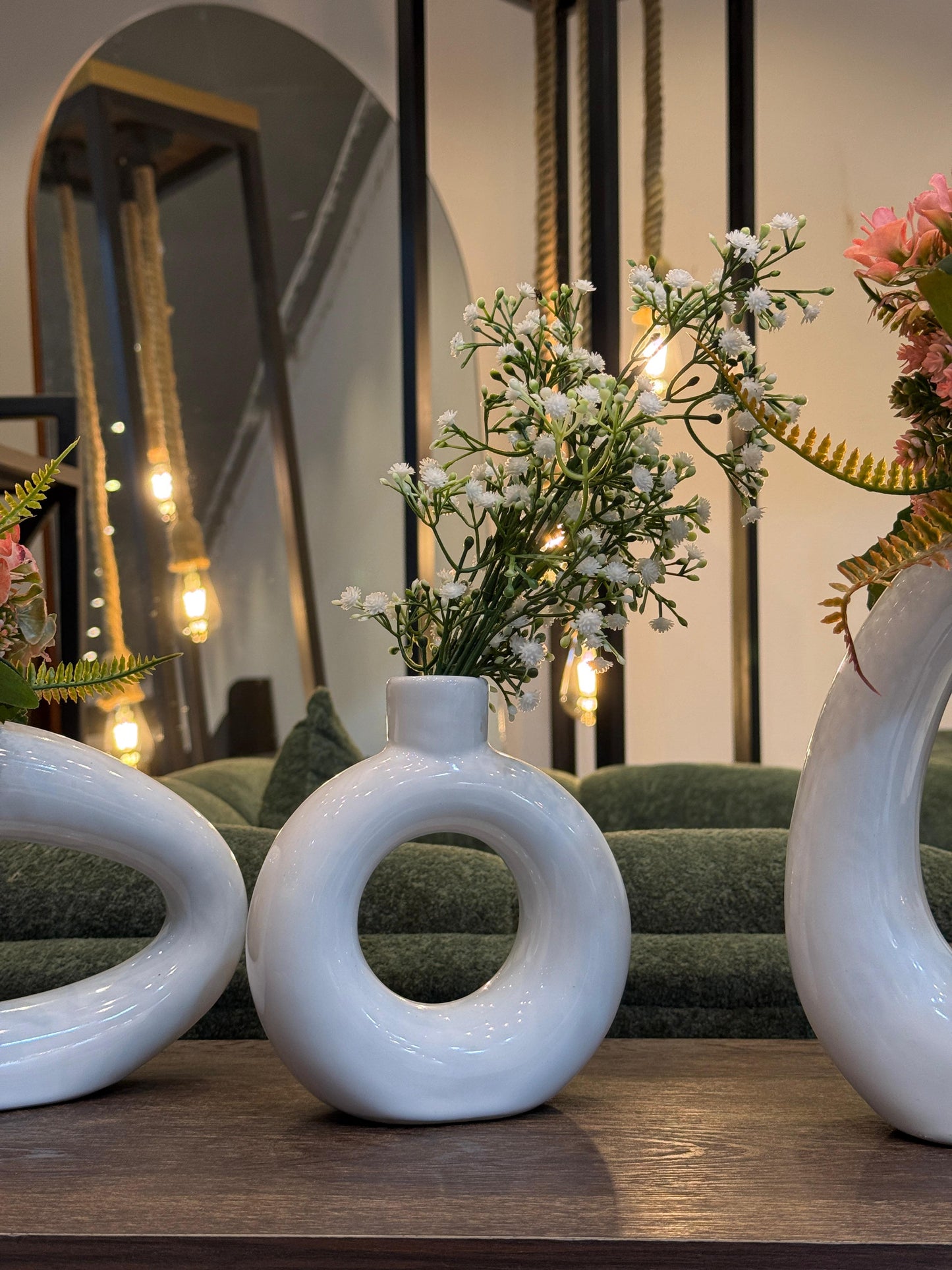 Modern Ceramic Vase Set with Faux Floral Arrangements – Elegant Home Decor by Life Standard Furniture