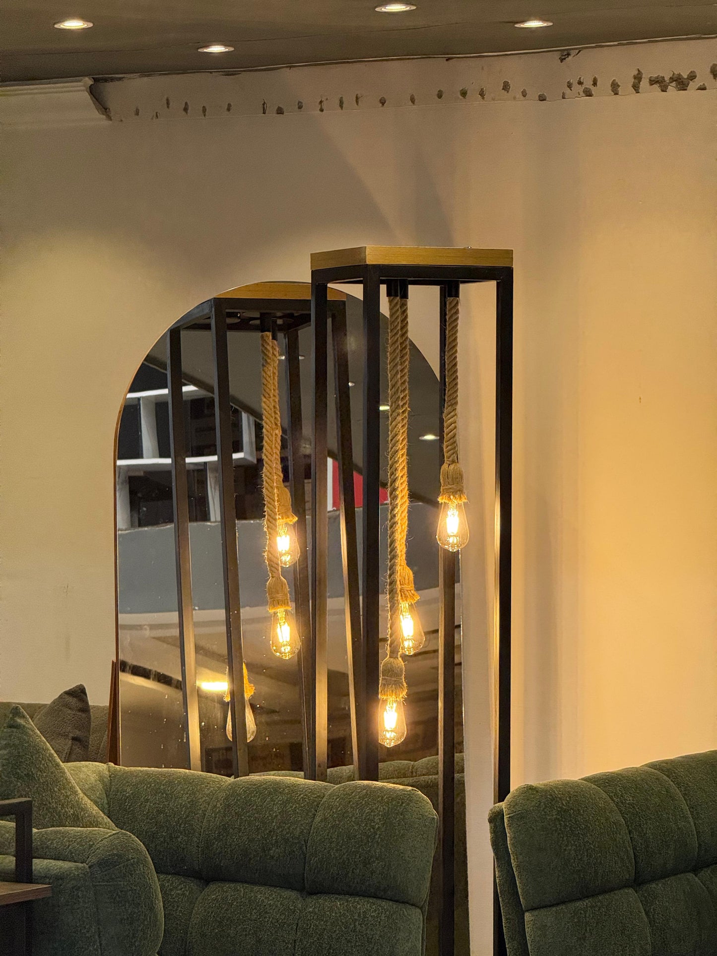 Rustic Rope Hanging Bulb Floor Lamp