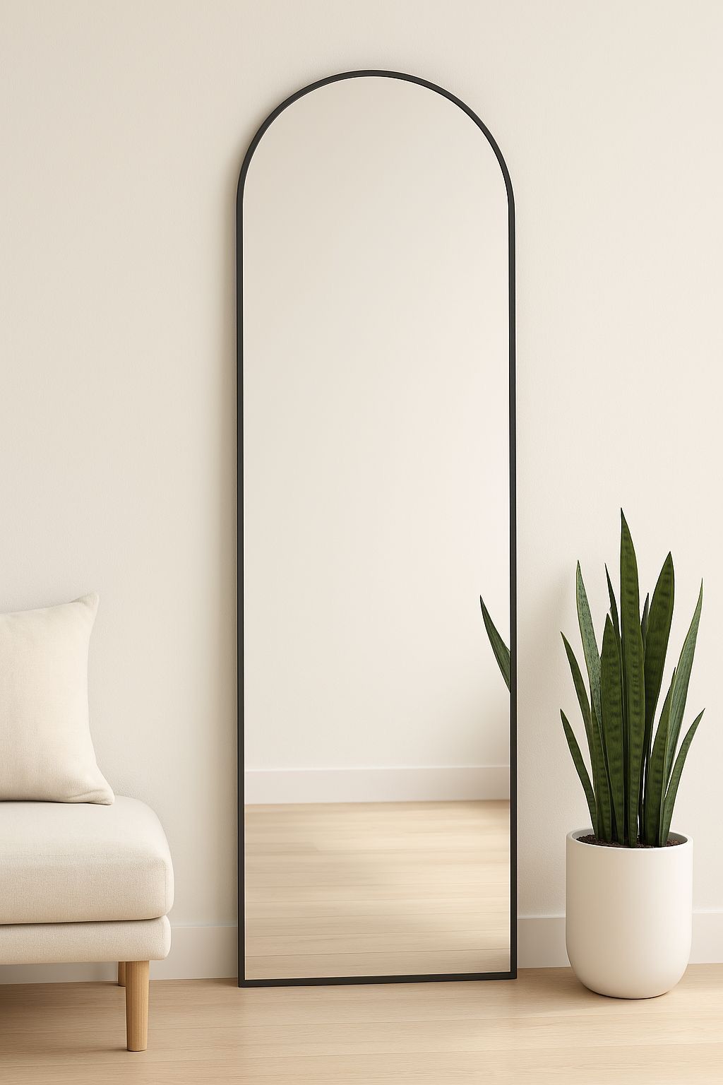 Modern Arched Full-Length Mirror – Minimalist Elegance with Sleek Black Frame ( Dimensions 2ft x 6ft )