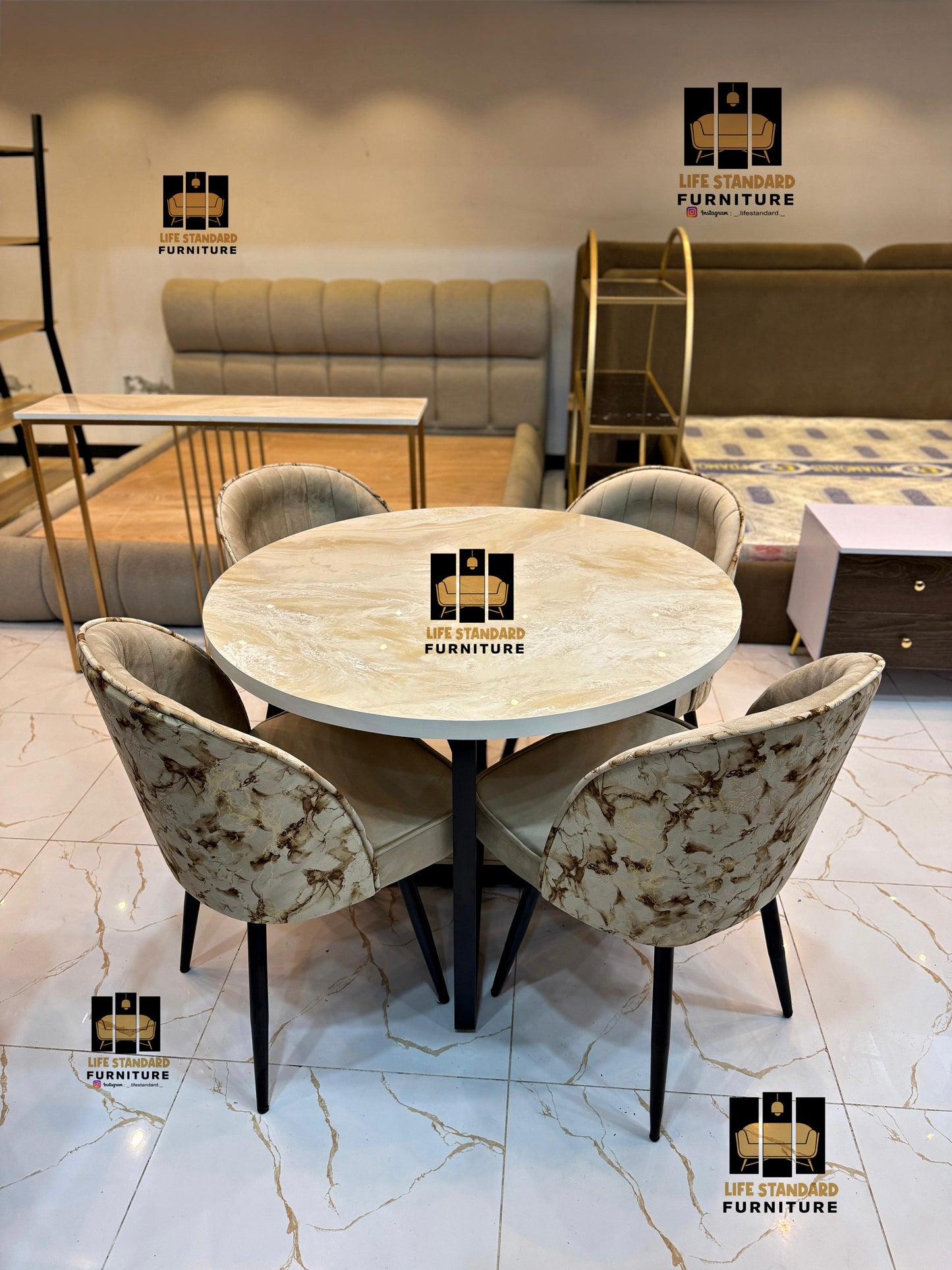 Modern 4 Seater Round Dining Table with Luxury Chairs ✨