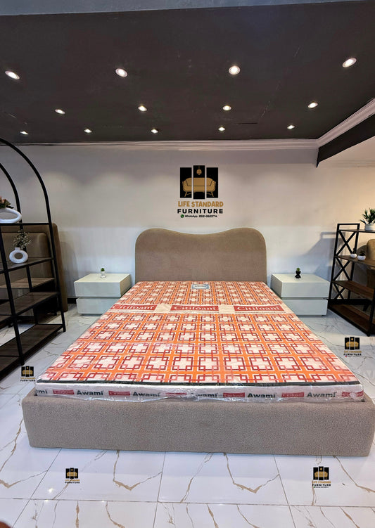 Modern Upholstered Bed with Deco-Painted Side Tables – A Blend of Comfort, Luxury & Functionality