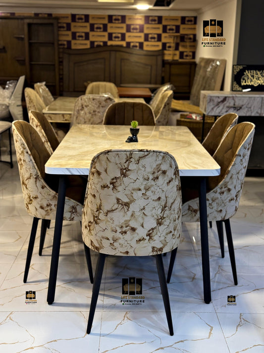 🍽 Luxury Marble-Top 6-Seater Dining Table Set 🍽