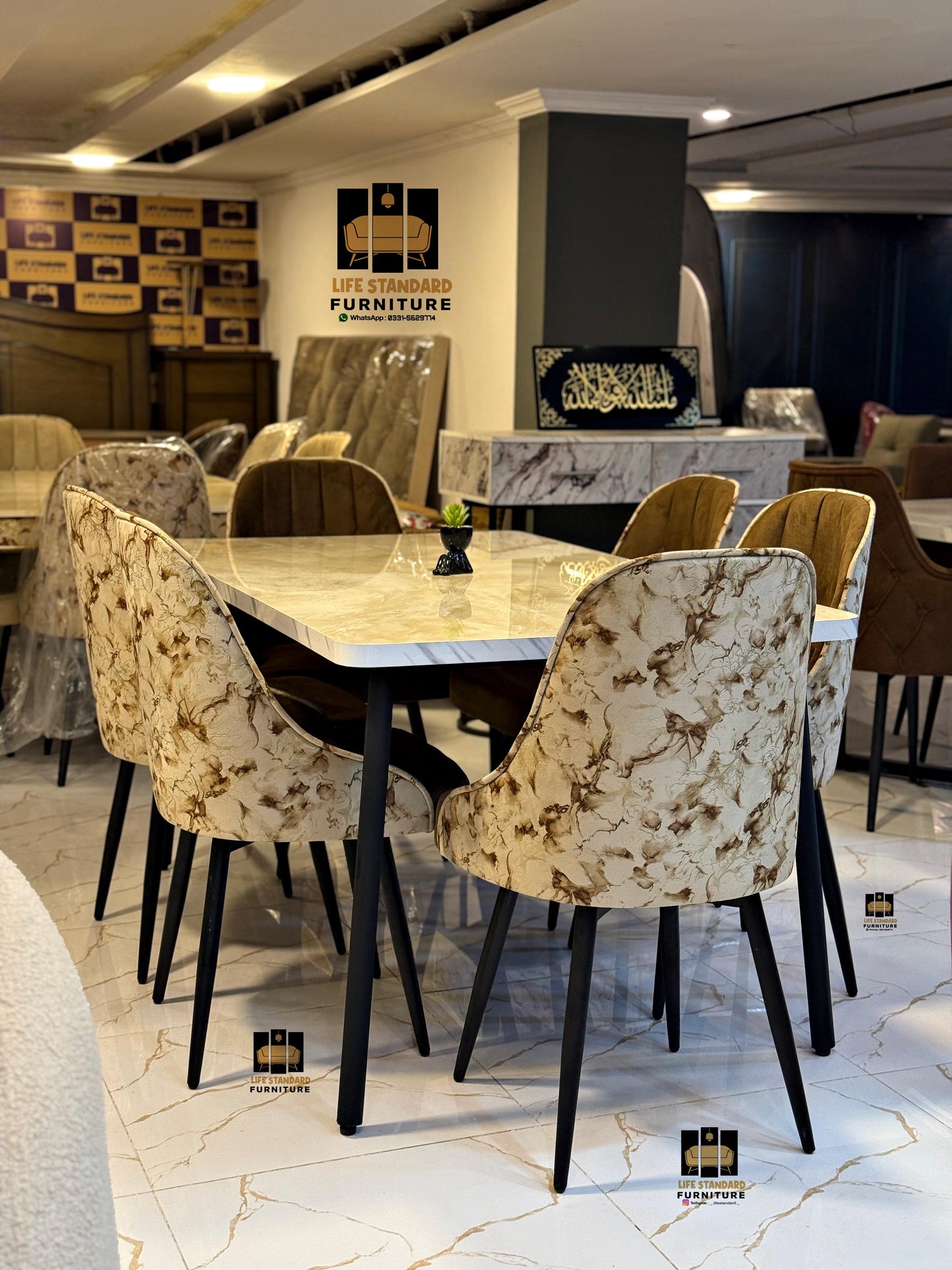 🍽 Luxury Marble-Top 6-Seater Dining Table Set 🍽