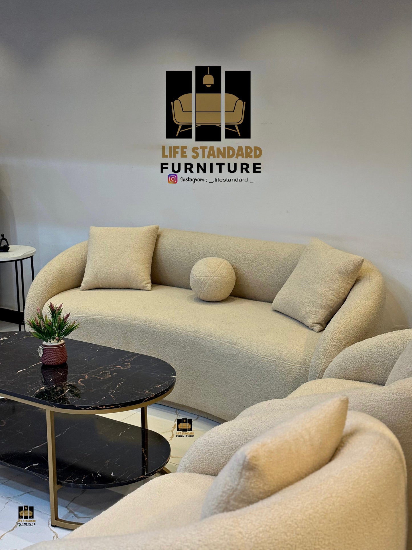 Modern Luxury Cream Curved Sofa 7 Seater Boucle Lounge Collection