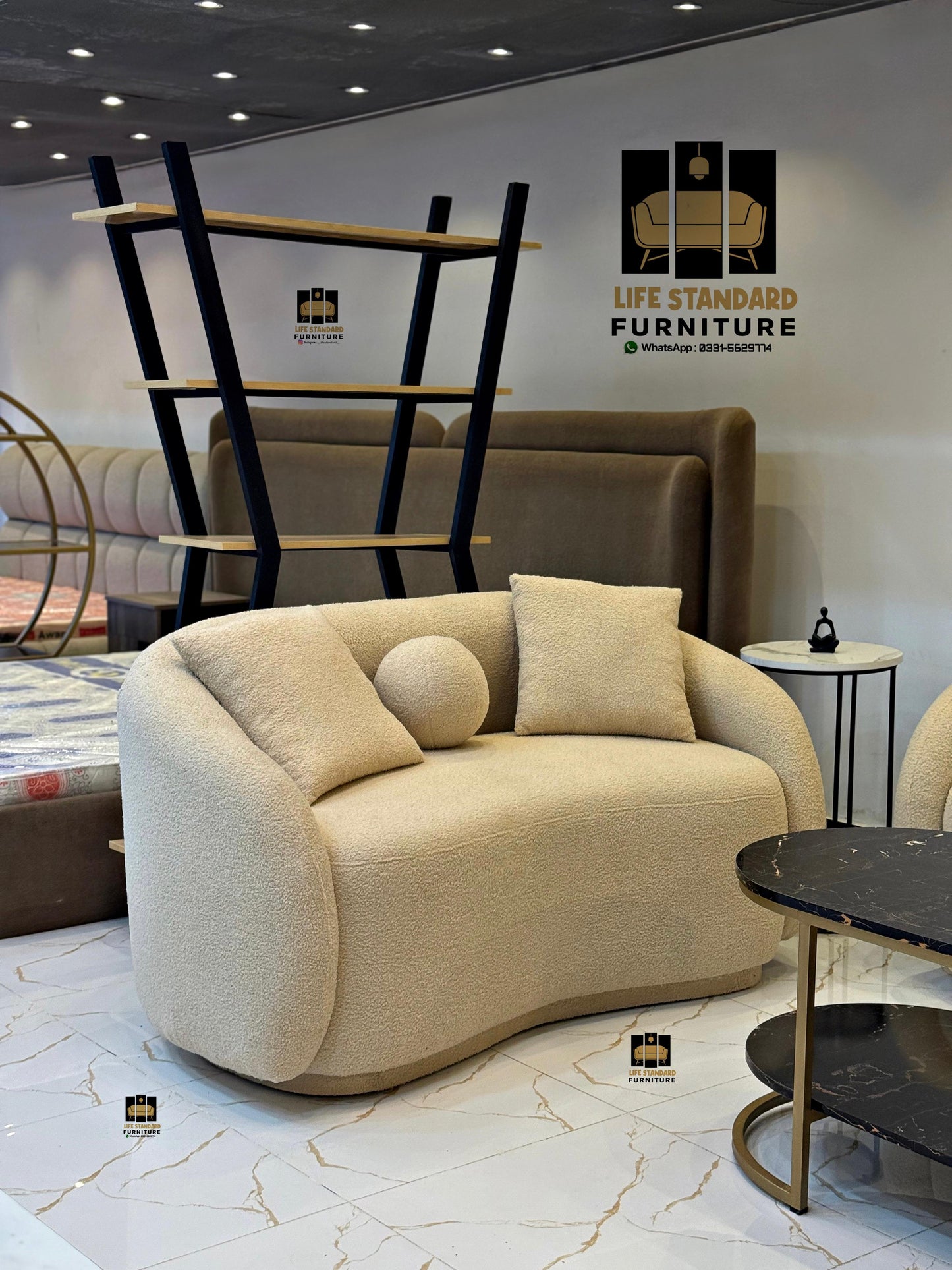Modern Luxury Cream Curved Sofa 7 Seater Boucle Lounge Collection