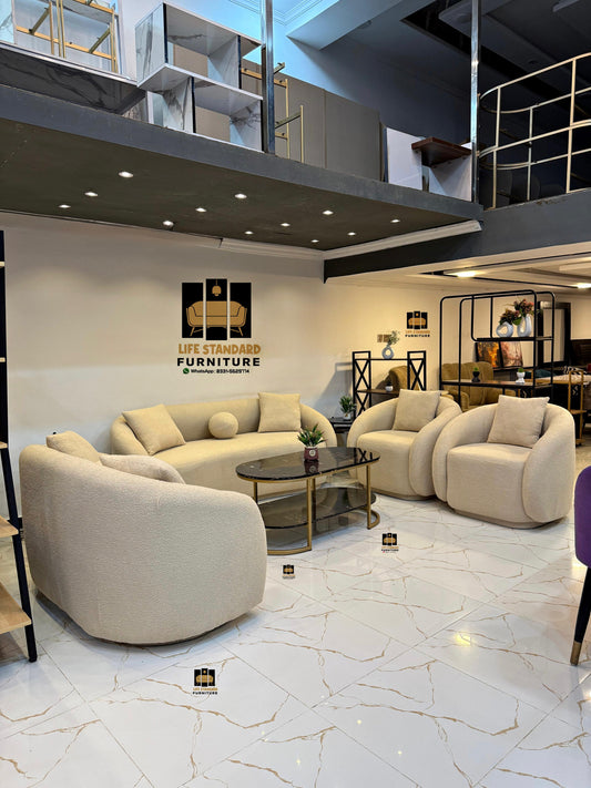 Modern Luxury Cream Curved Sofa 7 Seater Boucle Lounge Collection