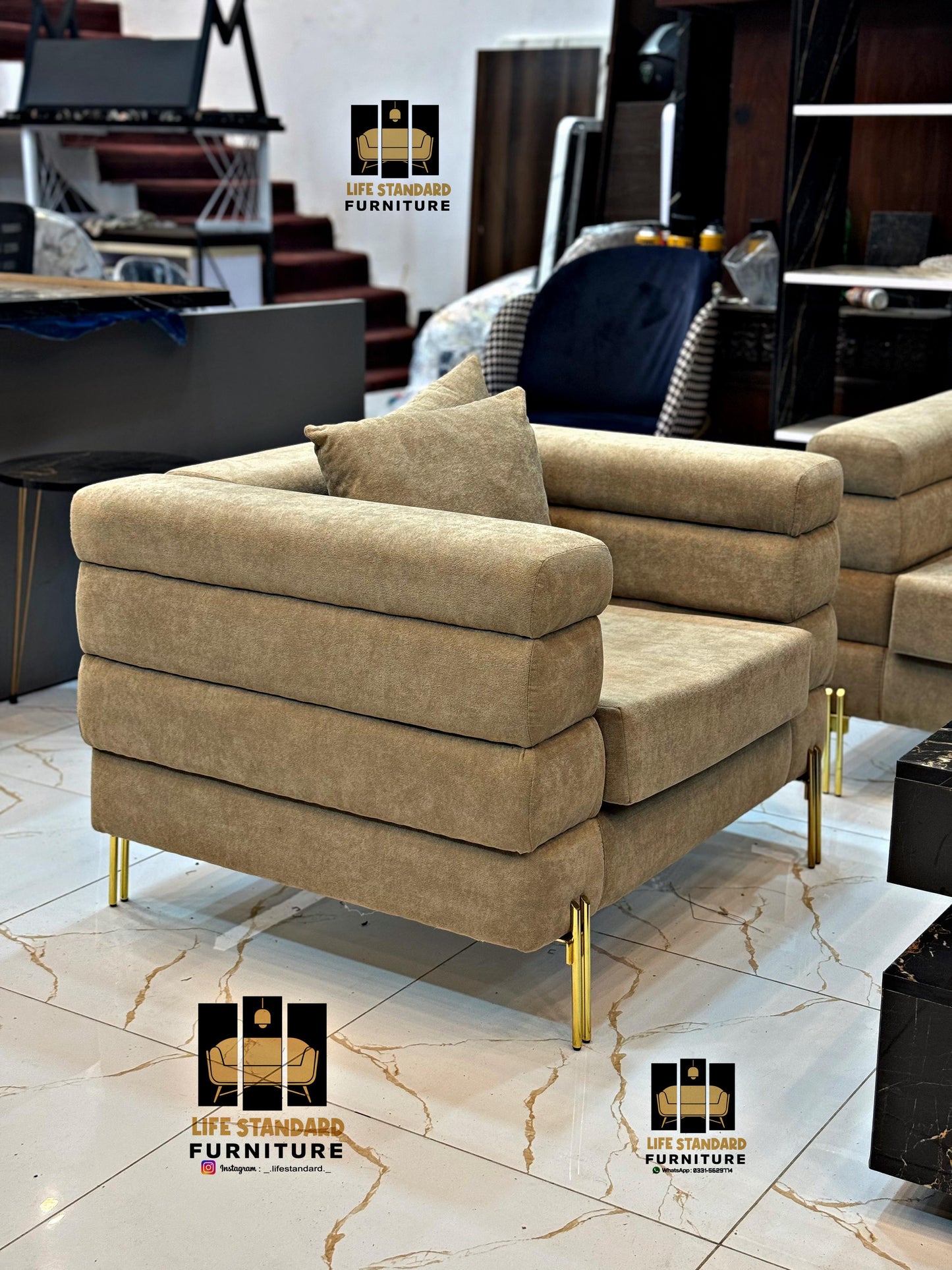 Luxury 5 Seater Beige Suede Living Room Set Elegance by Life Standard Furniture