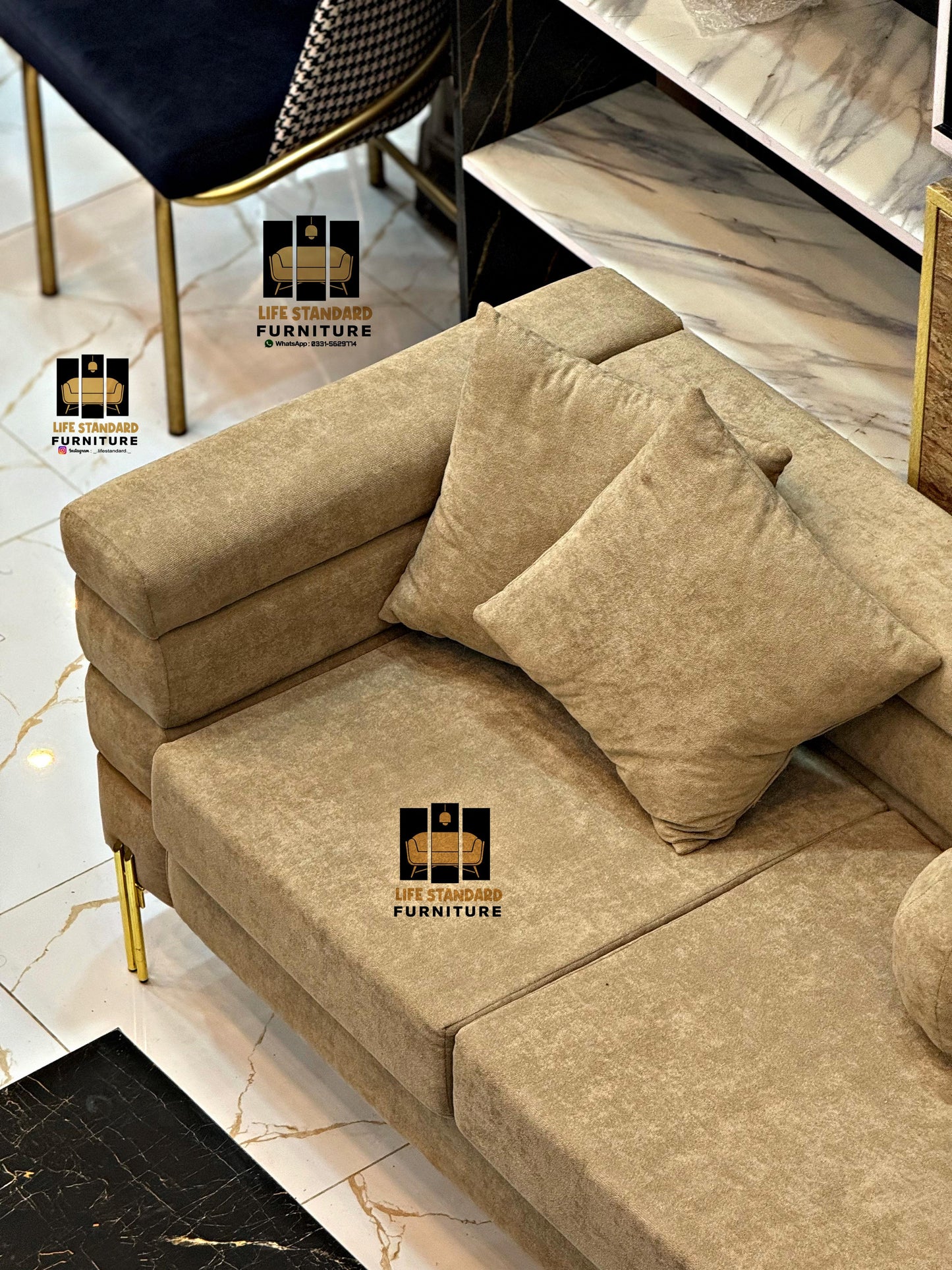 Luxury 5 Seater Beige Suede Living Room Set Elegance by Life Standard Furniture