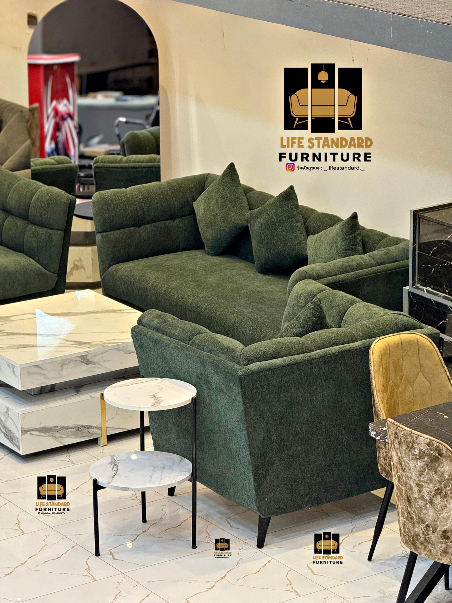 Modern Deep Green Suede Sofa Set – Plush Comfort by Life Standard Furniture