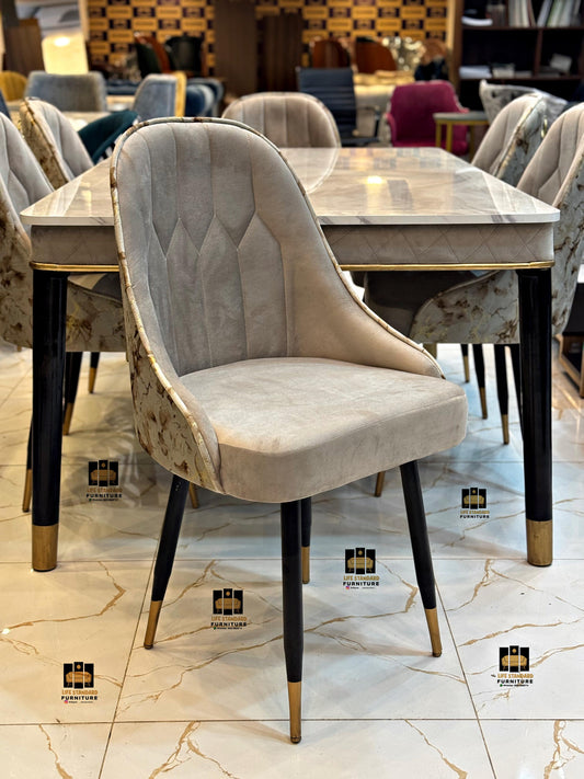 Luxury 8-Seater Dining Table – Black Marble UV Glass Finish