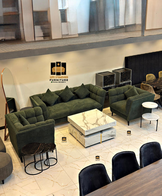 Modern Deep Green Suede Sofa Set – Plush Comfort by Life Standard Furniture