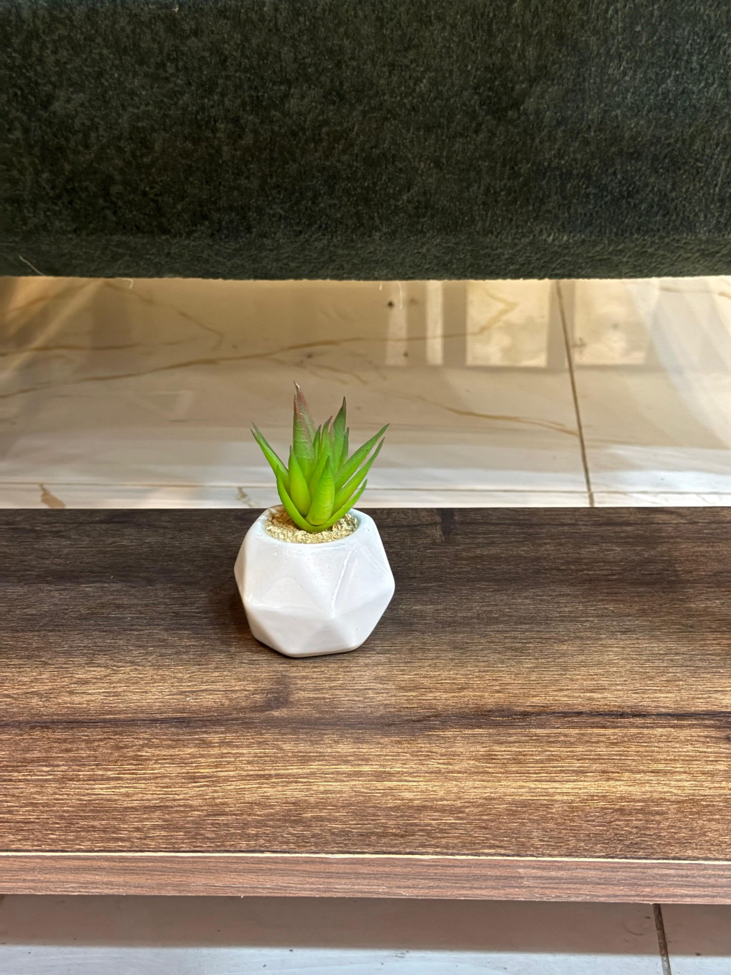Mini Artificial Succulent in Geometric White Pot – Modern Tabletop Decor by Life Standard Furniture