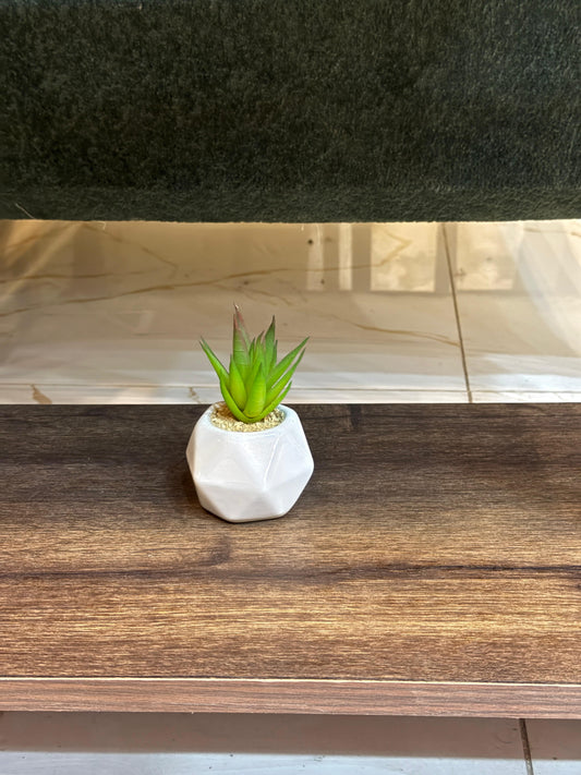 Mini Artificial Succulent in Geometric White Pot – Modern Tabletop Decor by Life Standard Furniture