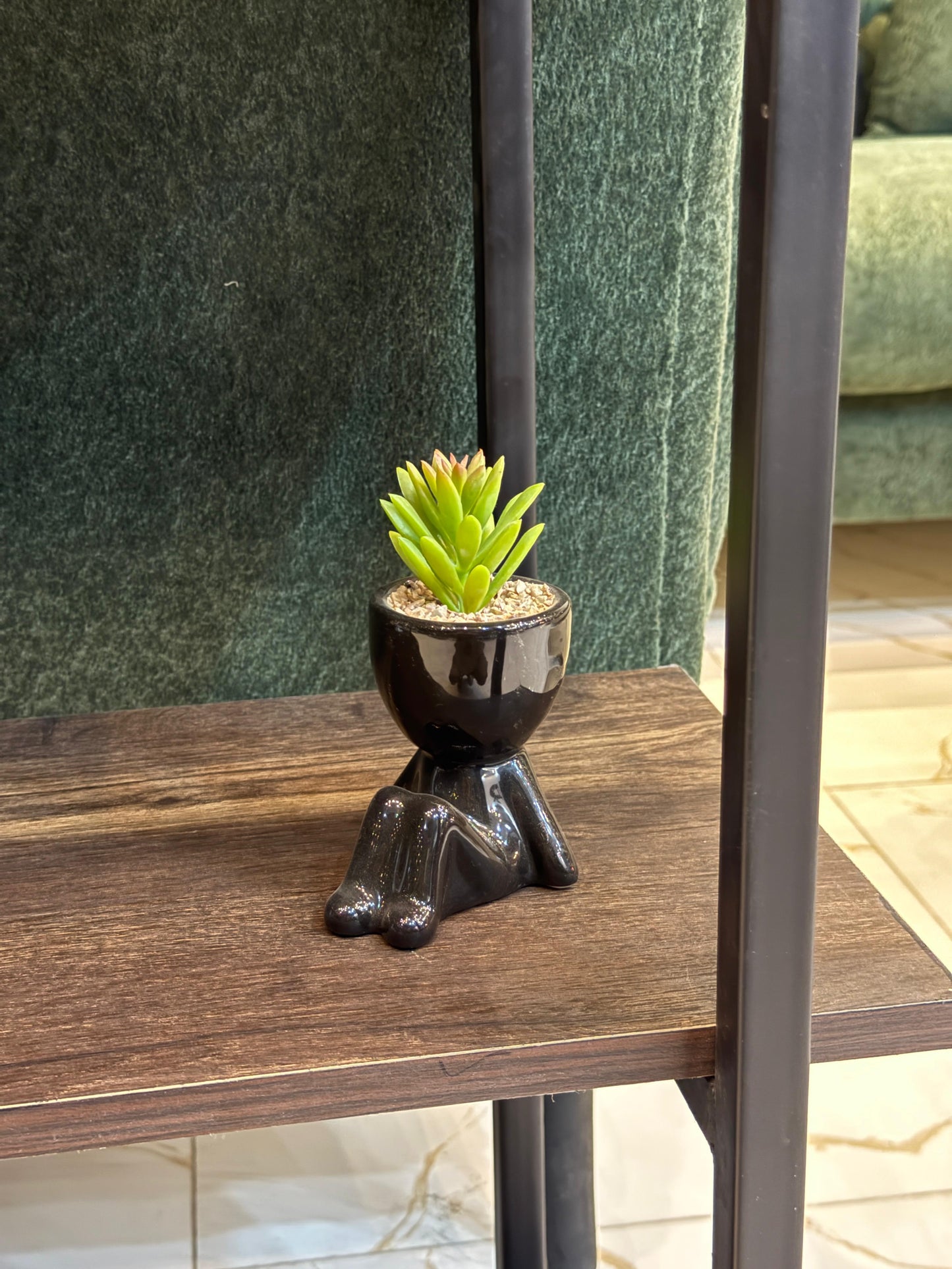 Mini Sitting Figure Planter with Artificial Succulent – Unique Tabletop Decor by Life Standard Furniture