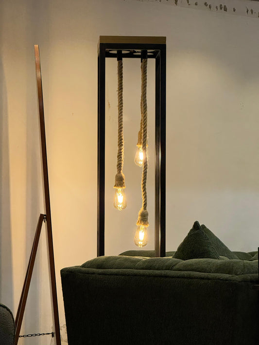 Rustic Rope Hanging Bulb Floor Lamp