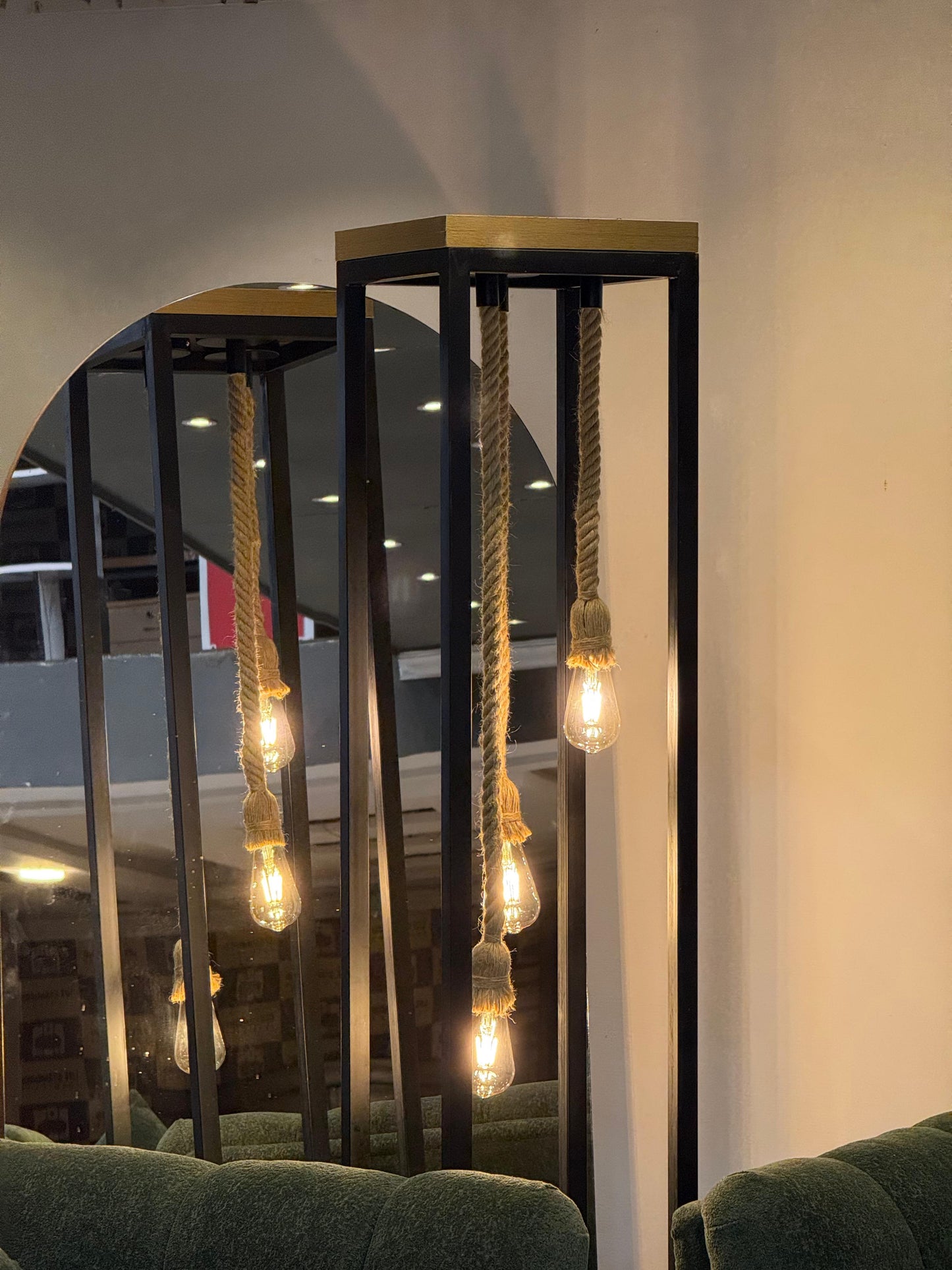 Rustic Rope Hanging Bulb Floor Lamp