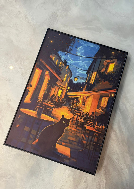 Enchanting Night Cafe Wall Art – Framed Canvas