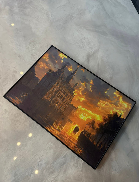 Golden Sunset Canal Wall Art – Framed Canvas