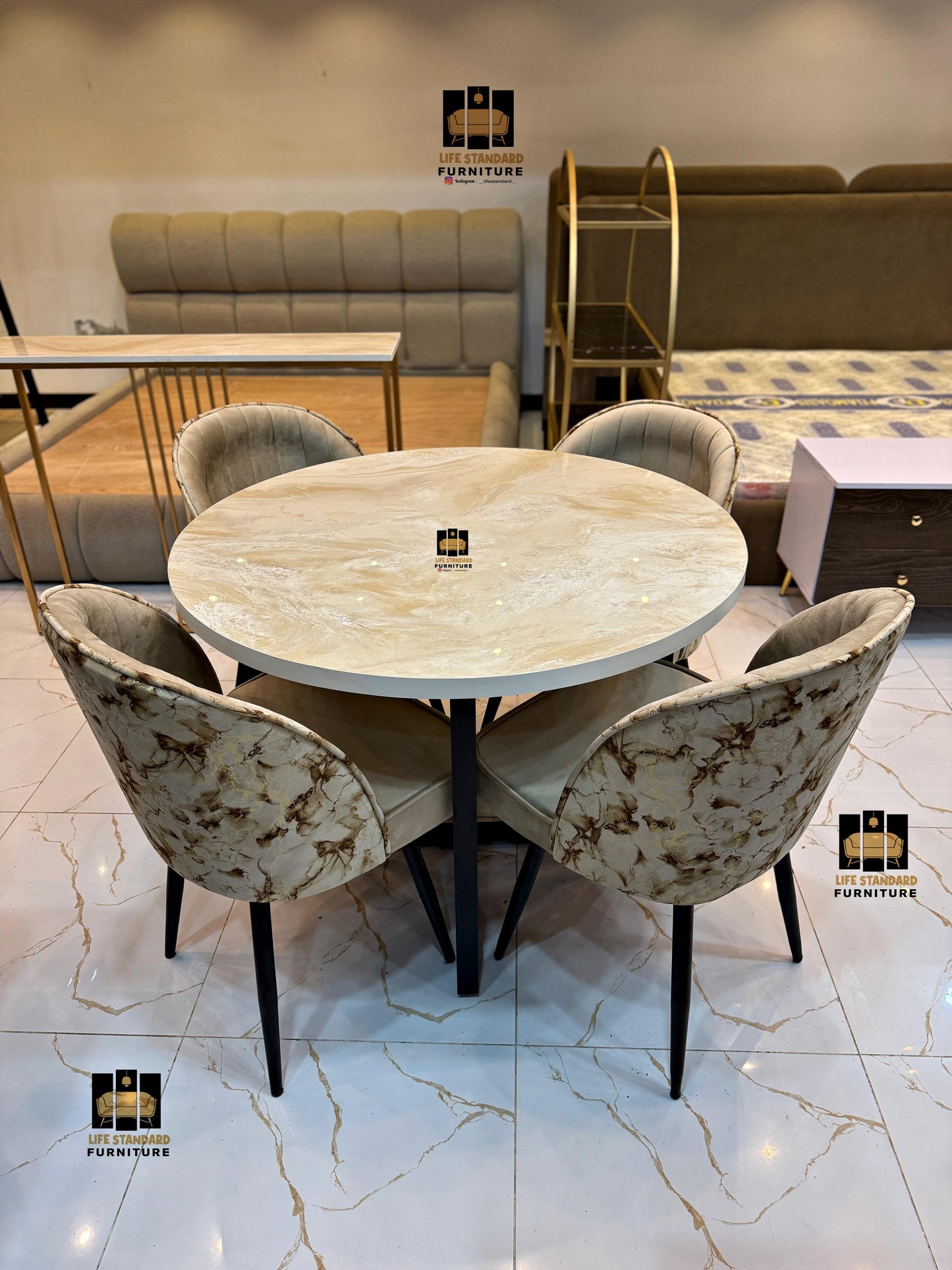 Modern 4 Seater Round Dining Table with Luxury Chairs ✨