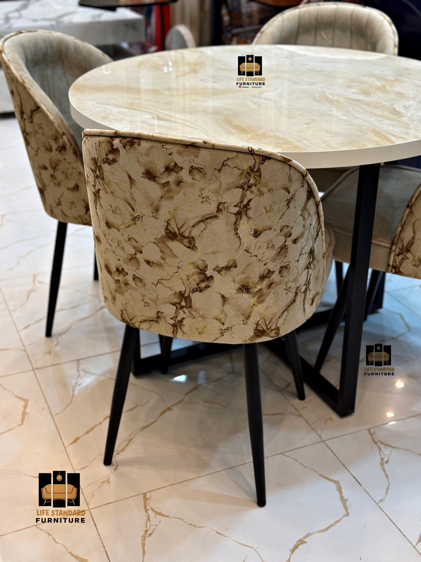 Modern 4 Seater Round Dining Table with Luxury Chairs ✨