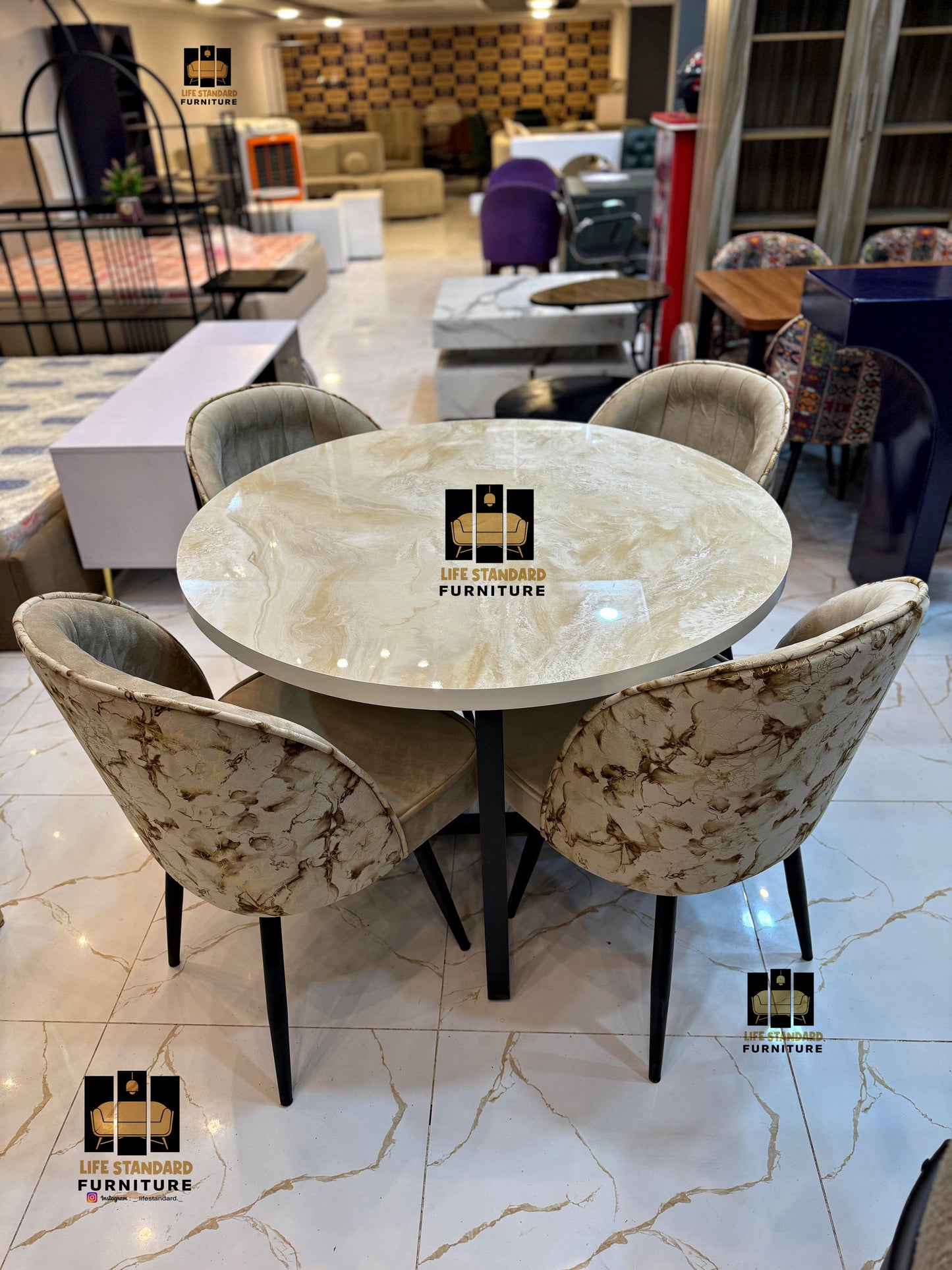 Modern 4 Seater Round Dining Table with Luxury Chairs ✨