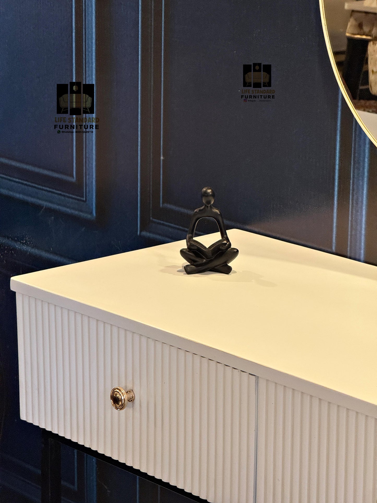 Modern White Dressing Table with Asymmetrical Mirror – Chic Minimalism Meets Functional Elegance