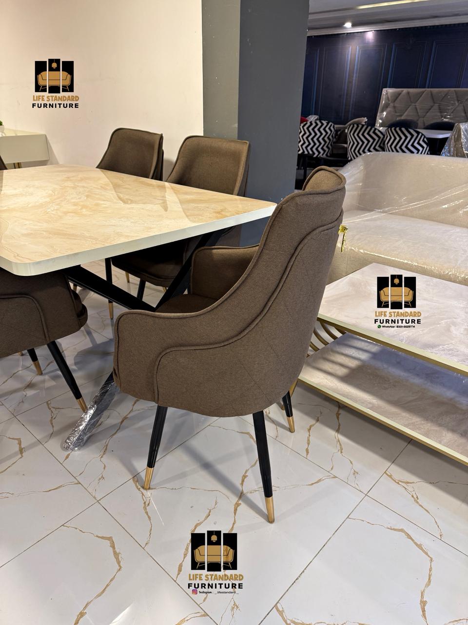6 Seater Luxury Dining Table Set Modern Glossy Finish with Premium Comfort Chairs ✨