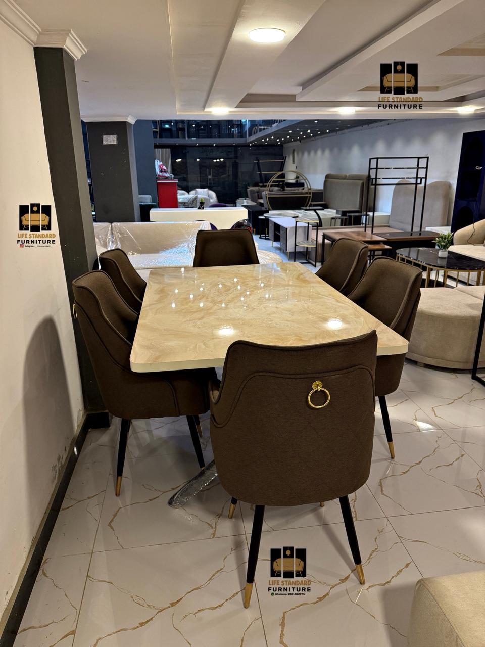 6 Seater Luxury Dining Table Set Modern Glossy Finish with Premium Comfort Chairs ✨
