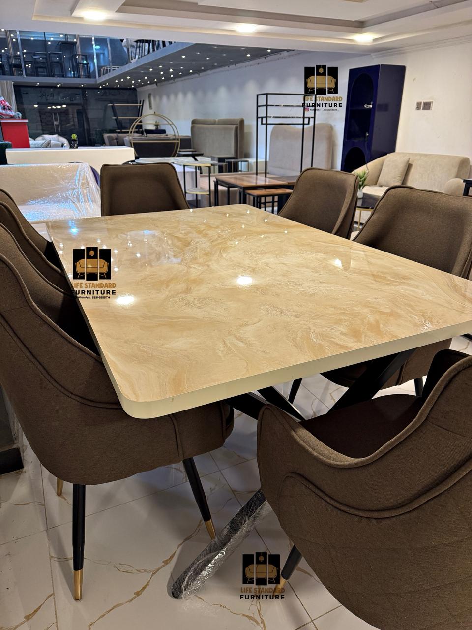 6 Seater Luxury Dining Table Set Modern Glossy Finish with Premium Comfort Chairs ✨