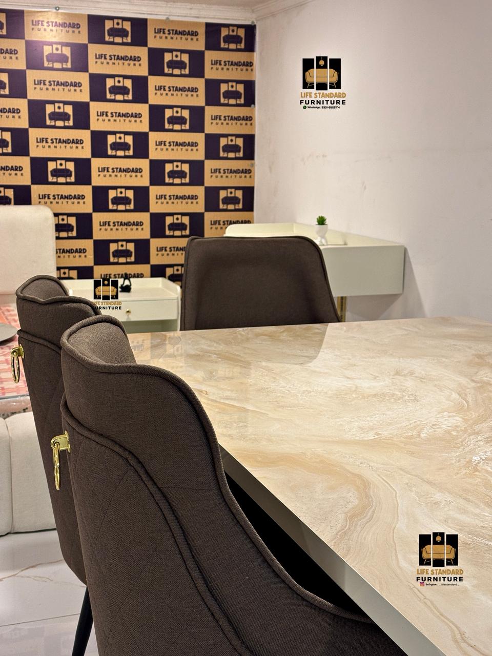 6 Seater Luxury Dining Table Set Modern Glossy Finish with Premium Comfort Chairs ✨