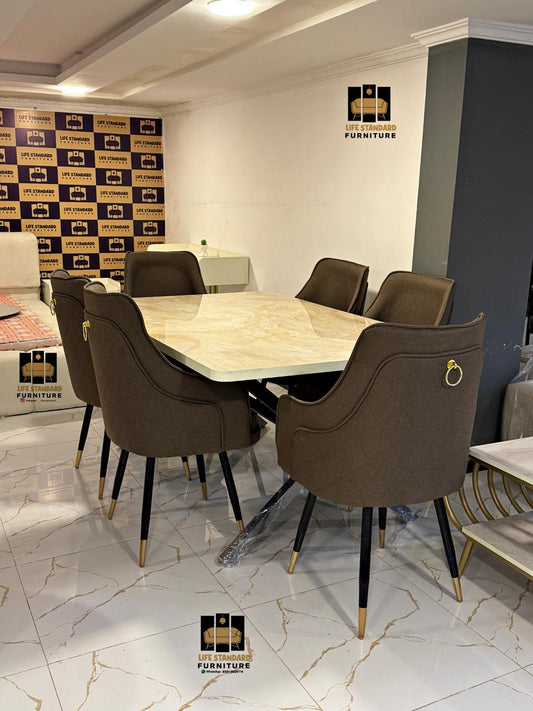6 Seater Luxury Dining Table Set Modern Glossy Finish with Premium Comfort Chairs ✨