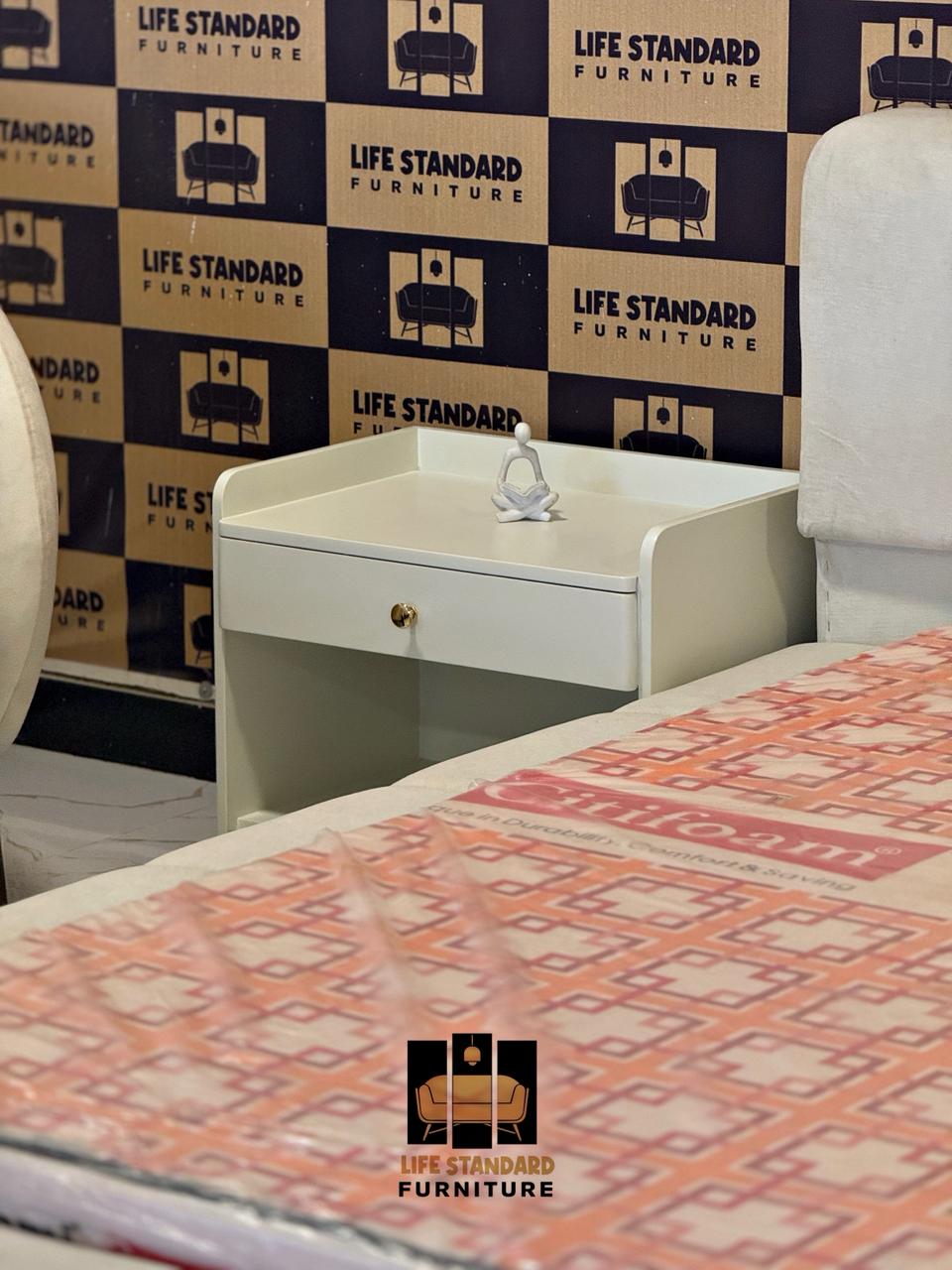 Luxury Upholstered Bed Set with Deco Side Tables lamp Dressing Table