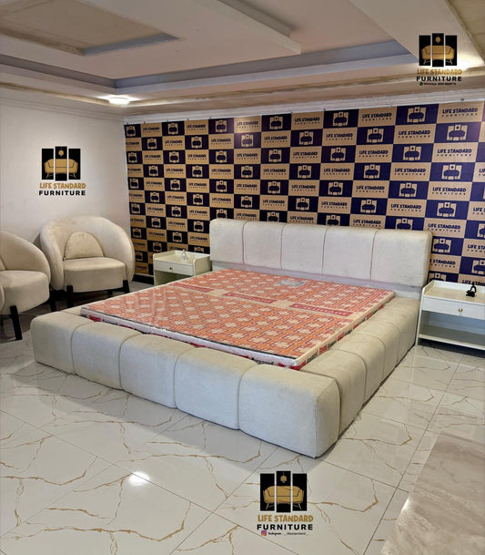 Luxury Upholstered Bed Set with Deco Side Tables lamp Dressing Table